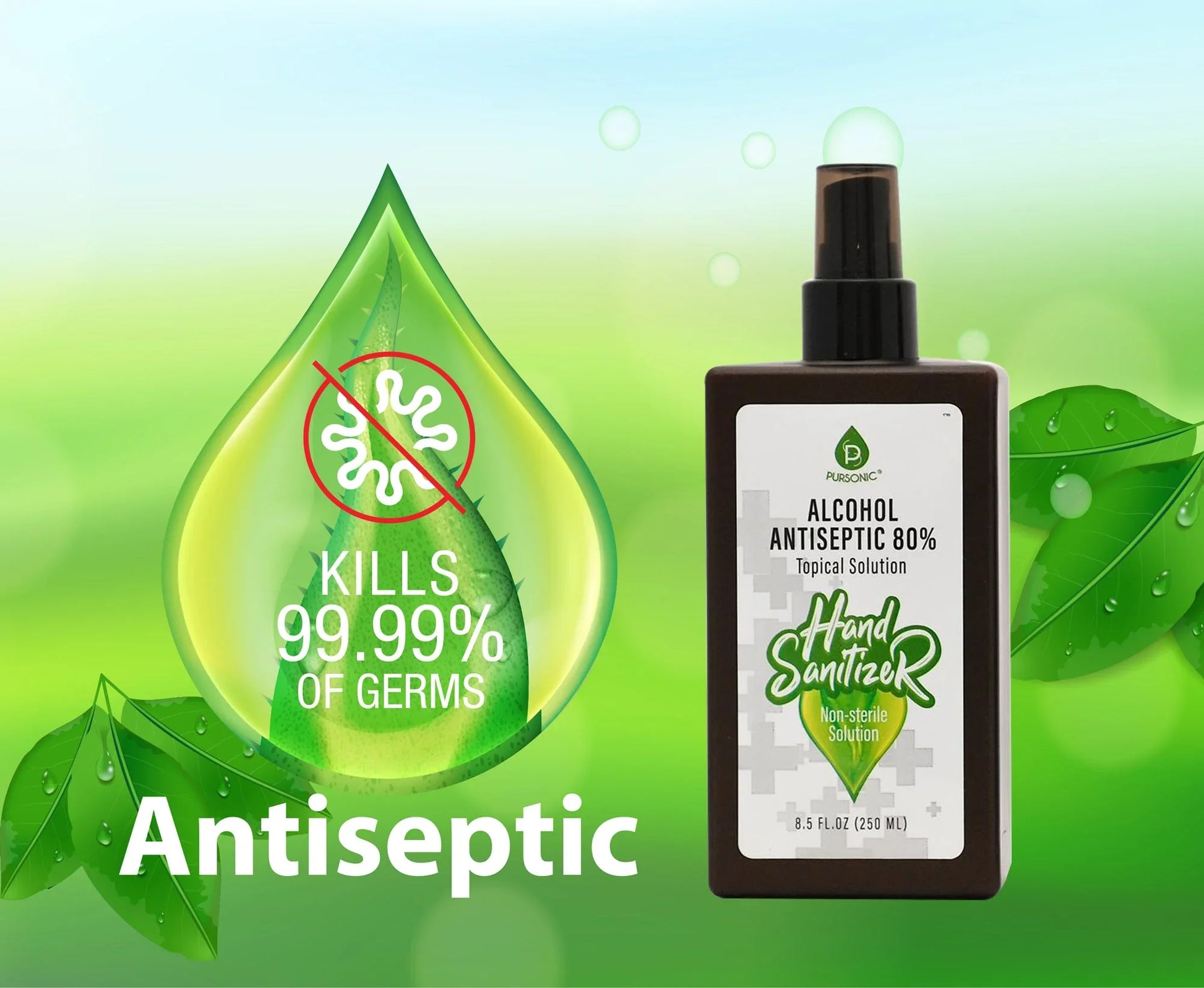 Pursonic Moisturizing Hand Sanitizer 80% Alcohol (8oz) - Stoner
