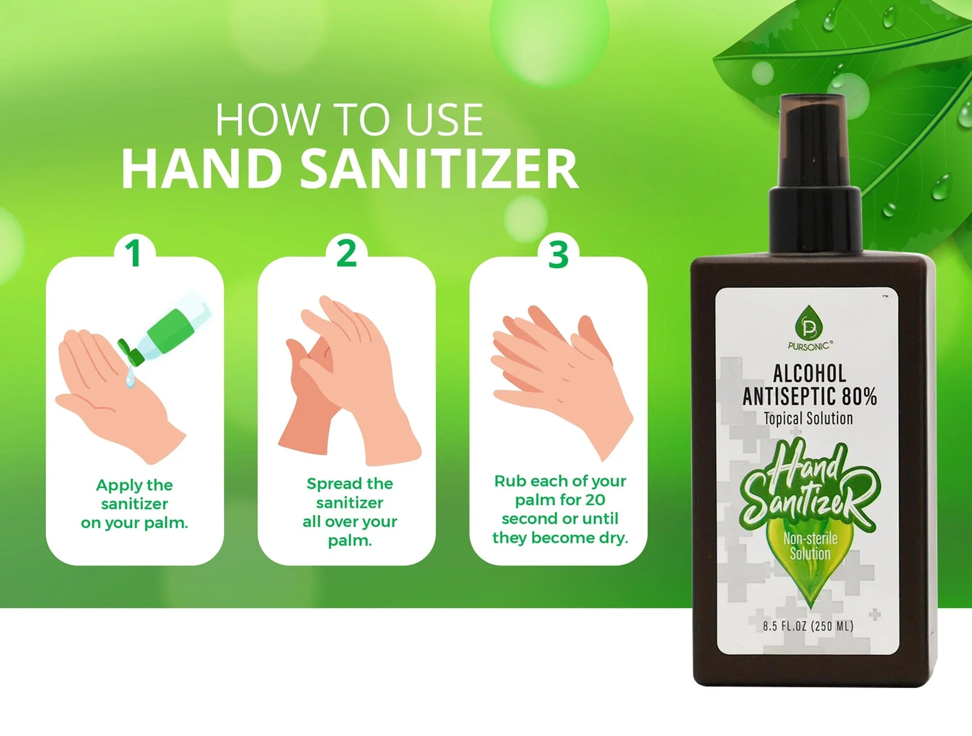 Pursonic Moisturizing Hand Sanitizer 80% Alcohol (8oz) - Stoner