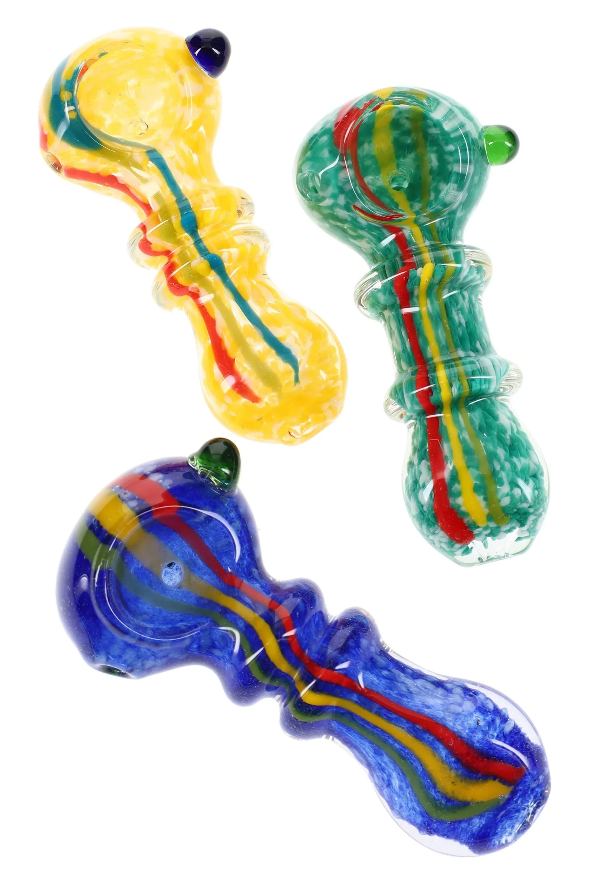 3.5″ Rasta Stripe Frit Ring Glass Hand Pipe - Stoner