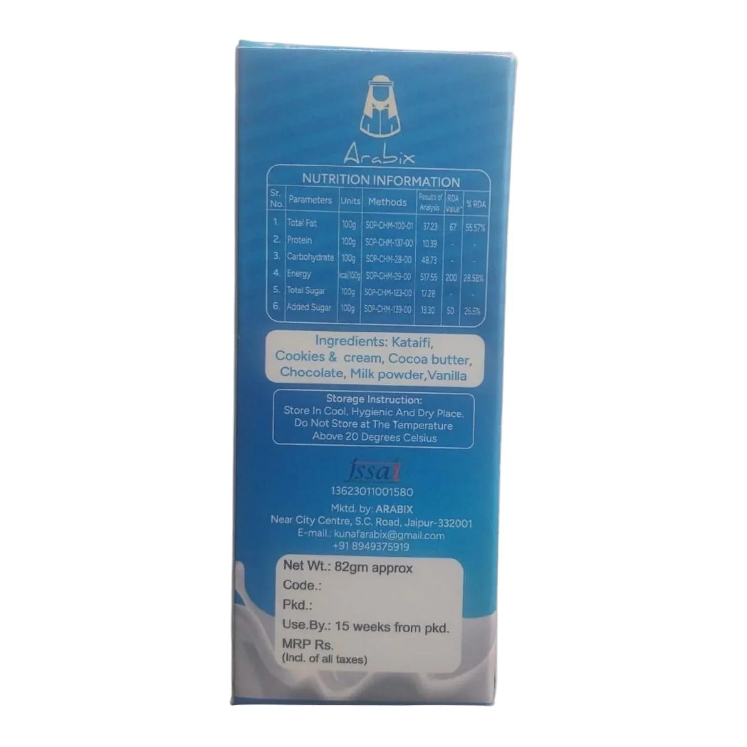 Arabix Dubai Kunafa Chocolate Cookies & Cream 82g (INDIA) - Stoner